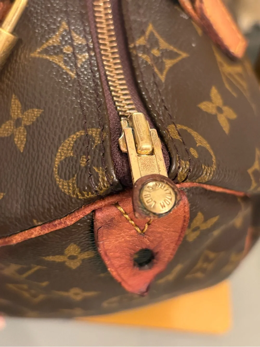 Louis Vuitton Brown Monogram Canvas Top-Handle Bag with Tan Trim